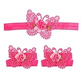 Elevin(TM) Baby Girl Cute Butterfly Design Foot Band Ties Barefoot Sandals Shoes (Hot Pink) by Elevi