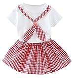 (コ-ランド) Co-land 女の子 スカート チェック柄 可愛い ベビー服 ドレス 赤ちゃん Ｔシャツ 半袖 ２点セット 幼稚園 フレア 80 レッド