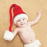 ハンドメイド 0-1歳 撮影写真 ベビー 幼児 ソフト帽子 毛糸編む サンタちゃん キャップ レッド*0-1歳に合う 【1点】