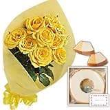 花とスイーツ ギフトセット エレガント イエロー バラ　花束 と 坂井シェフ　美味スイーツ 写真入り・名入れメッセージカード