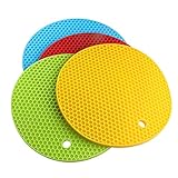 Merssavo シリコーンラウンドハニカムパッドマットノンスリップクッション（4PCS赤、黄色、緑、青の4点セット）