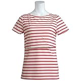 授乳服 半袖 Tシャツ 授乳口付 ボーダー柄 Tシャツ 産後対応 母乳育児用 オレンジ-M2799 L