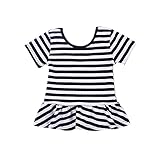 Cutelove 子供服 Tシャツ 上着 シャツ トップス 半袖 バックレス 女の子 ベビー 可愛い 夏 黒と白ストライプ ピンク おしゃれ カジュアル きれい