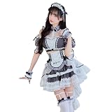[Malymoon] コスプレ メイド ウエイトレス 家政婦 ピンク ブラック 黒 中村里砂 佐藤ノア チュール チェック 衣装 仮装 マリームーン 10点セット 10254 (ブラック)