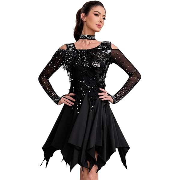 Amazon.co.jp: [LNIGHT] 社交ダンス ラテンドレス 長袖 ラテン 衣装