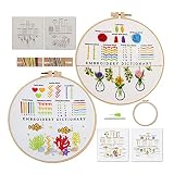 エブヘリーズ レベル1手刺繍キット、初心者向けの基本的なステッチ、パックに2セット、フープ 1 個、型押し布、説明書付き、針2本、刺繍ステッチ練習キット12点 (ブーケ＆コーラル)