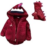 Kanemt ベビー服 子供服 キッズ服 コート　女の子　男の子　男女兼用　フード付き　恐竜模様　秋冬　暖かい　防寒　厚手　超可愛い　おしゃれ　レッド　90cm