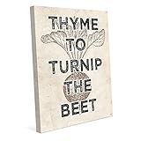 Thyme to turnip the beet – ブラック面白いSaying引用Line Drawing forキッチンon Distressed paper-patternキッチン壁アートプリン