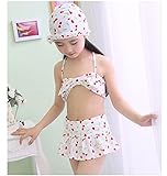 (トヨベイ)Toyobuy 水着 キッズ 女の子 スクール セパレート 上下セット 女児 ガールズ スイムウエア 子供用 ビキニ キャップ付き 海水浴 スイミング ベビー フリル スカート ハート柄 