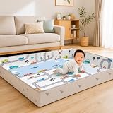 enne. プレイマット 200×180cm 厚み1cm 多機能 折りたたみ 4WAY サイドガード付き 道路 防水 防汚 滑り止め 衝撃吸収 フロアマット 床暖房対応 (color：ロード & トライアングル)