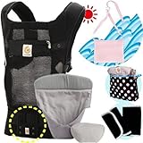 エルゴベビー抱っこ紐（ベルト付）/出産祝サマーセット （ヴェント・スブラック）クールエアインサート3III【正規品2年間保証-SG認定付】よだれパッド＋収納ポーチ＋ひんやりクールパット付