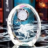 名入れの記念品 クリスタルトロフィー サンドブラスト彫刻【ペガサス】SFC-4 時計付き ホログラム付き 表彰トロフィー 誕生日 入学記念 お祝い プレゼント (時計：銀色（シルバー）＋彫刻文字：色入れなし)