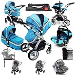 i-Safe System + iSOFIX Base - Ocean Trio Travel System Pram & Luxury Stroller 3 in 1 Complete With C