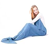 マーメイドテールブランケット、Kysonマーメイドかぎ針編み子供大人用ブランケット、すべてのシーズンSleepingバッグハロウィーン感謝祭クリスマスギフト Adult ブルー MRYP00A-Blu