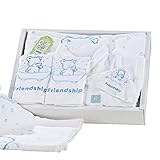 Petit Bella 豪華な入浴5点セット（バスロープ*1着&バスタオル*1枚&フェイスタオル*2枚&ハンドタオル*1枚）かわいいクマ柄 フード付き 100％コットン 0-3歳 ベビー 新生児 出産