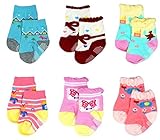 Liwely 6 Pairs Baby Girls Socks Anti Slip Skid Socks with Grips for 3 - 12 Months Infants [並行輸入品]