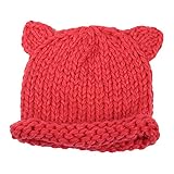 【ノーブランド品】ベビー キッズ 耳付きざっくり編み ニット帽 46cm-51cm 帽子 男の子 女の子 レッド