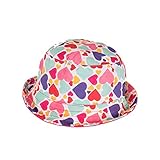 LeafIn ベビー 帽子 キッズ ハット ハート柄 可愛い 女の子 つば広い 日よけ 紫外線対策 ひも付き マジックテープ止め 子供用 (52cm)