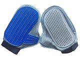 Iellevie 2-in-1 Pet Grooming Glove Set of 2 with One Flea Comb: Pet Hair Remover and Pet Bathing Bru
