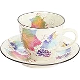 セラミック藍 花つみ コーヒー碗皿 ぶどう サイズ：約φ9 H7.5 60189