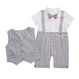 May 's Baby Boysフェイクサスペンダーボウタイベストロンパース2個セット US サイズ: 3-6 Months カラー: グレイ