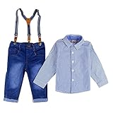 Cutelove　 長袖シャツ+ジーンズ2点セット　洋服　紳士服　男の子　ストライプ　春　秋　コットン　カコイイ