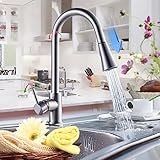 Auralum シャワーと通常水流切り替え可能 キッチン 洗面用 伸縮ノズル 蛇口 水栓金具 シングルレバー 混合栓 シャワーヘッド 洗面台 水道 取り付けホース付き