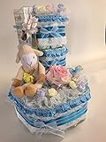 おむつケーキ【3段】パンパースM使用おしゃぶり付き羊ぬいぐるみ 出産祝いオムツケーキ男の子用