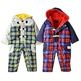(グレー/70cm)ベビー服 男の子 カバーオール 長袖 Moujonjon ムージョンジョン 中綿 ニットソー フリース チェック柄切替 ワッペン装飾 カバー付き 男児 ベビー 70cm 80cm