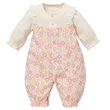 西松屋 EFD スムース花柄肩レース長袖コンビドレス【新生児50-60cm】 新生児