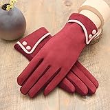 JJdo レディース暖かく手袋　防水ピリングがない　ハンドウォーマー 指先スマートフォン対応　シンプルなデザイン刺繍　紫　ピンク　黒い　ブラウン (ボタン-ワイン)