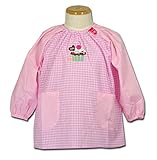 子供用 幼児用 スモック ギンガムチェック柄 アップリケ 幼稚園 保育園 キッズ用 (100, ケーキ・ピンク)