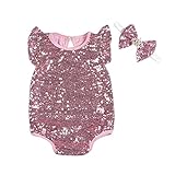 DQdq Baby Girls' Sequined Rompers Photograph Jumpsuits with Headband Pink Small/ 6-9 Months [並行輸入品]
