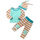 Cutelove　トップス+パンツ+帽子3点セット　Tシャツ　シャツ　プリントトップス　ロンパース　ロングパンツ　長袖　ロングスリーブ　男の子　ボーイズ　女の子　ガールズ　幼児　ベビー　赤ちゃん　キッ