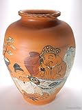 大津絵手描きエビス大黒絵花瓶　（信楽焼・花瓶・花入れ・花器・壺・壷・水盤・フラワーポット・フラワーベース・Z）