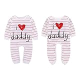 Domybest ロンパース ベビー服 女の子 男の子 I Love Daddy 赤ちゃん 新生児 長袖 Tシャツ パジャマ カバーオール 可愛い ボーダー 愛柄 超柔らかい 綿 出産祝い プレゼント