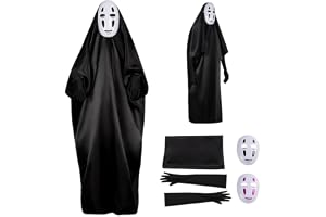 [KYDFYER] カオナシ コスプレ衣装 大人 4点セット カオナシ ハロウィン コスプレ マスク2枚付き 手袋付き お化け屋敷 顔隠し コスチュームセット 学園祭 お祭り 撮影 クリスマス ハロウィン