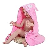 フード付きバスタオル ベビー バスローブ 可愛い おくるみ 子供 フード付き タオル 動物柄 ポンチョ タオル 男の子 女の子 出産祝い プレゼント ギフト (ピンク)
