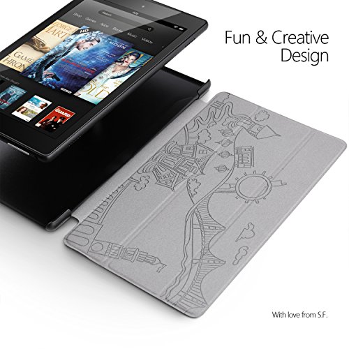 Fire HD 8 ケース Poetic -Slimline- [軽量] [ウルトラスリム] PUレザー製 スリムフィット 三つ折りカバースタンド 第6世代 Amazon Fire HD 8 (2016) 用 ブラック/ブラック