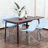 【イームズダイニング5点セット 体に馴染むイームズチェア(スチール DSR) 4人用】 お洒落なデザイナーズ食卓セット(チャールズ・レイ・イームズ) 落ち着いたテーブル130×80cm (ブルー色)