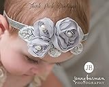 ☆シルバーリーフがエレガントシフォンフラワーとパールのヘアバンド☆グレー＆シルバーバンド