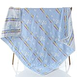 4重赤ちゃんおくるみ ガーゼケット 入浴用　ふわふわ暖かい　無添加 夏 秋 冬 綿100％ ガーゼタオル ジラフ ブルー