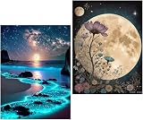 Amyaker ダイヤモンドアート キット 四角いビーズ 全面 2個セット 日本語キャンバス ダイアモンドビーズ絵画キット DIY 手作り絵画 モザイクア 5D モザイクアート ダイヤモンド塗装 全面貼り付けタイプ 30x40cm 花 ムーン