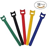 Attmu 50 PCS Reusable Fastening Cable Ties Microfiber Cloth 6-Inch Hook and Loop Cord Ties Multicolo