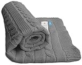 Wallaboo 100% Organic Cotton Sweater Knit Blanket Noa with Wide Ribbed Border, Moonless Night by Wal