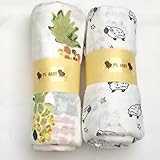 PS BABY 2組 モスリン コットン ベビー ガーゼ おくるみ ケット (パインxヒツジ)