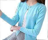 Max レディース 長袖 パール ボタン ニット カーディガン ショート丈 マタニティ アクリル フリーサイズ (ブルー)