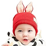 (よキーよ)Yokeeyo 可愛い子供ニット帽子 3Dウサギ耳付き 耳まであたたかキャップ 毛糸 赤ずきんちゃん風ハット ニットキャップ 赤ちゃん キッズ 男の子 女の子 男女児 秋冬 防寒 タグ付き