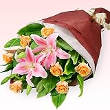 退職祝い 花キューピット ユリとバラの花束