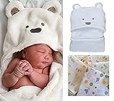 B's MAUMU 肌触り 抜群!! 赤ちゃん おくるみ　ベビー フード 付き ブランケット & ガーゼ ３枚 セット 出産祝い (ブルー)